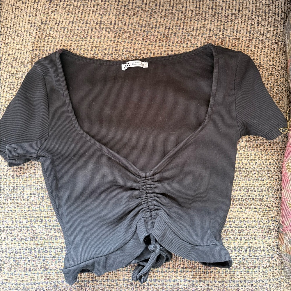 Zara Black Ruched Crop Top